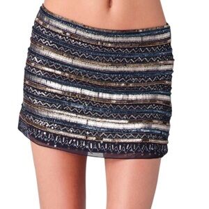 Parker beaded tribal mini skirt - glam silver navy
